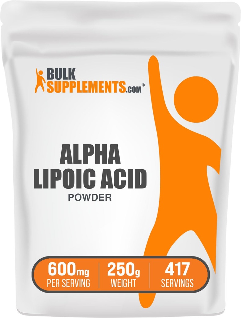 BulkSupplements.com poudre acide lipoïque alpha - supplément ALA, supplément antioxydant - sans gluten, 600mg par portion, 250g (8,8 oz) (paquet de 1)