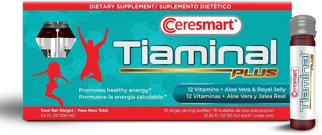 Ceresmart Tiaminal Plus Multivitamine pour les femmes et les hommes – 10 x Supplément diététique multivitamines liquides à service unique – Suppléments vitaminiques pour stimuler l'énergie avec Aloe Vera, Jelly Royal
