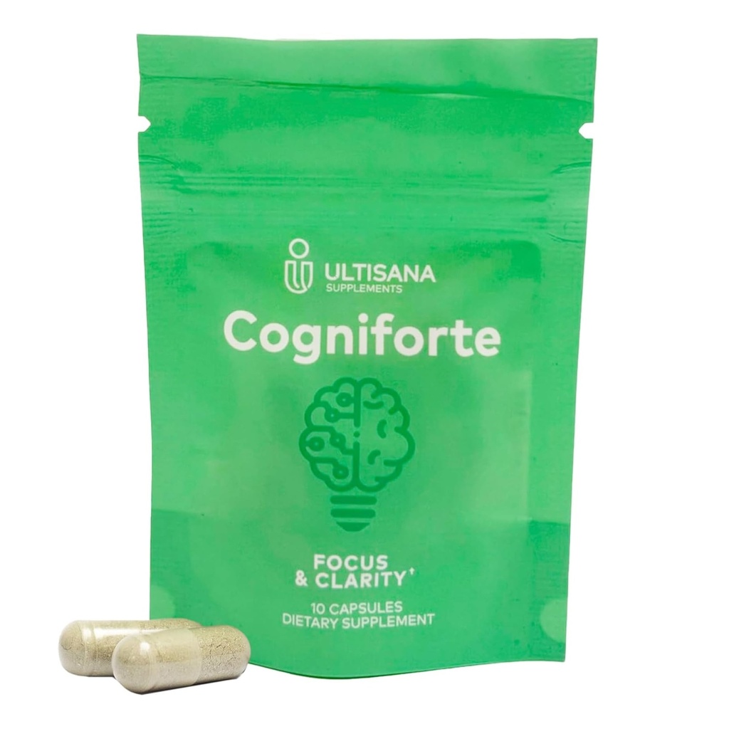 Cogniforte Nootropic Brain Supplement with Bacopa Monnieri, L-Theanine, Ginkgo Biloba, Taurine & Caffeine | Memory, Focus & Mental Clarity Support | Cognitive & Energy Capsules, 10 Count