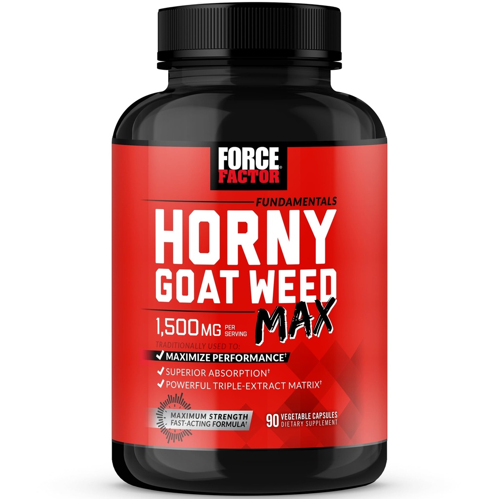 FACTEUR DE FORCE HORLY Goat Weed Max, Horny Goat Weed pour les hommes et les femmes afin de maximiser la performance et la conduite, triple extrait HGW Horny Goat Weed Herbal Supplément, 1500mg, 90 capsules