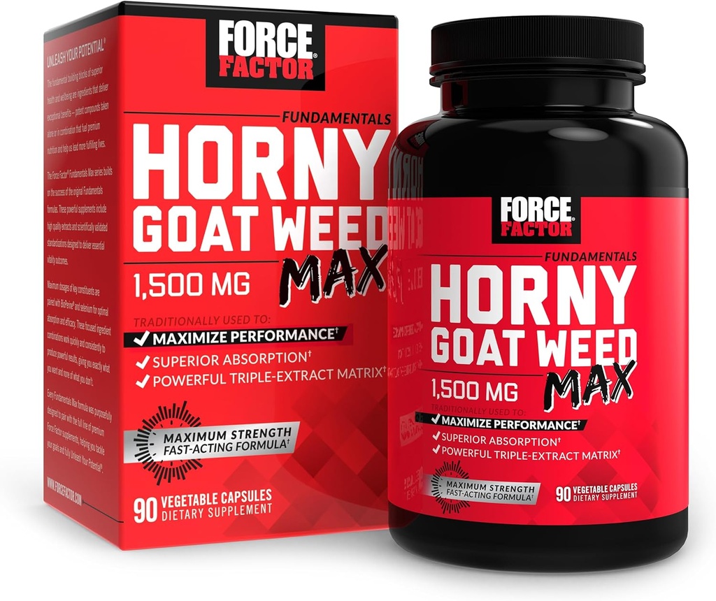 FACTEUR DE FORCE HORLY Goat Weed Max, Horny Goat Weed pour les hommes et les femmes afin de maximiser la performance et la conduite, triple extrait HGW Horny Goat Weed Herbal Supplément, 1500mg, 90 capsules