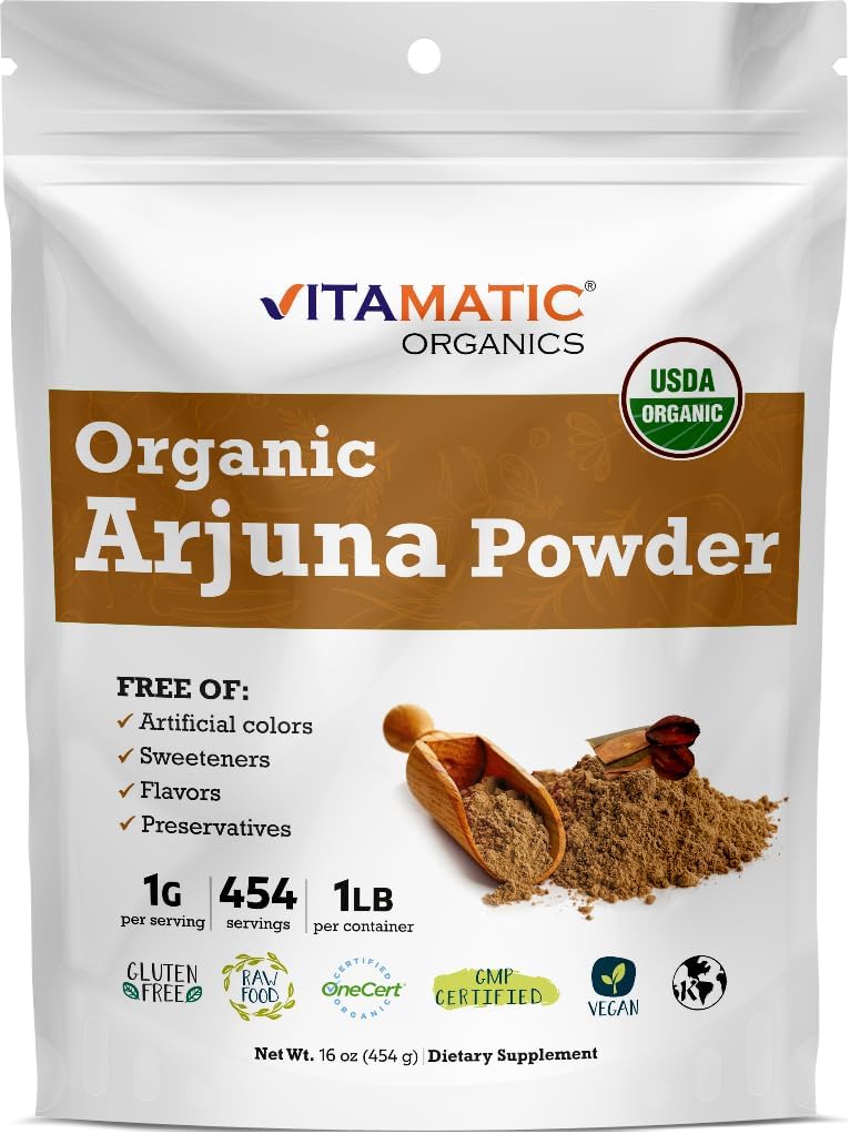 Certifié Vitamatic USDA Arjuna Bio Poudre d'écorce – 1 lb (16 oz) Pure Terminalia Arjuna Bark