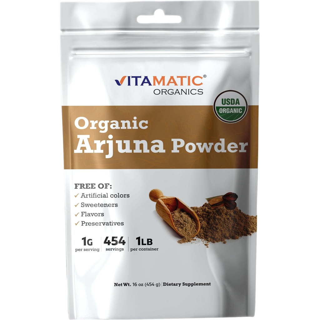 Certifié Vitamatic USDA Arjuna Bio Poudre d'écorce – 1 lb (16 oz) Pure Terminalia Arjuna Bark