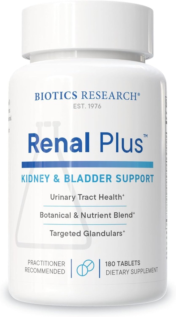 Recherche en biotique Renal Plus – Soutien botanique, glandulaire et nutritionnel pour la fonction rénale optimale. Santé rénale et soutien Fonction urologique – Ulva Ursi, Buchu Leaf, Echinacea, Cranberry–180Tabs