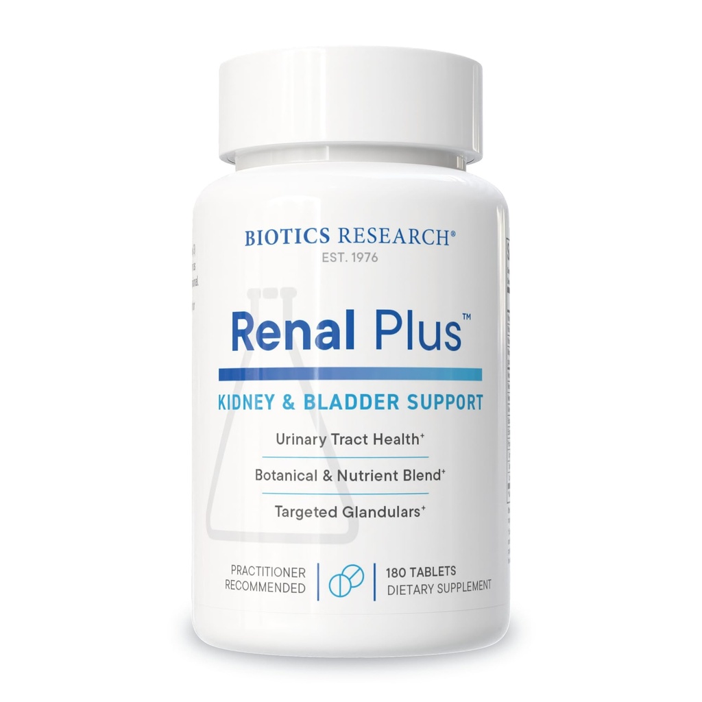 Recherche en biotique Renal Plus – Soutien botanique, glandulaire et nutritionnel pour la fonction rénale optimale. Santé rénale et soutien Fonction urologique – Ulva Ursi, Buchu Leaf, Echinacea, Cranberry–180Tabs
