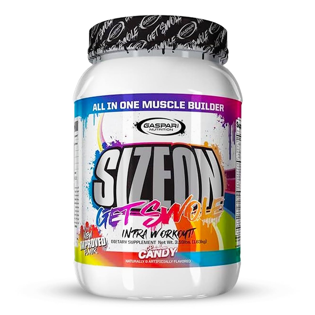 Gaspari Nutrition SizeOn, l'ultime formule d'acide amino-créatine hybride intra-entraînement, augmentation du volume musculaire et rétablissement musculaire (3,59 livres, Rainbow Candy)
