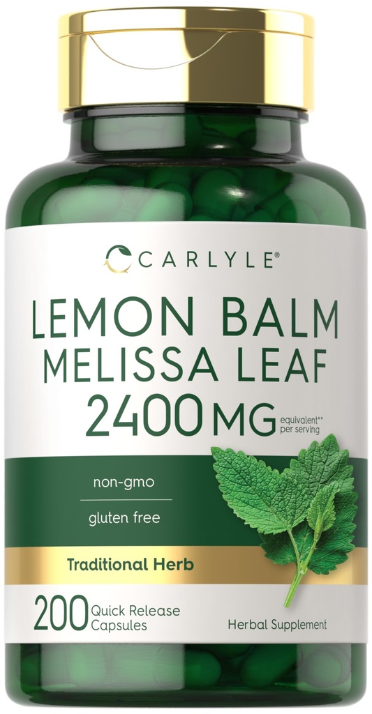 Carlyle Lemon Balm Capsules | 200 Count | Non-GMO and Gluten Free Formula | Melissa Leaf Traditional Herbal Supplement | Super Concentrated Extract