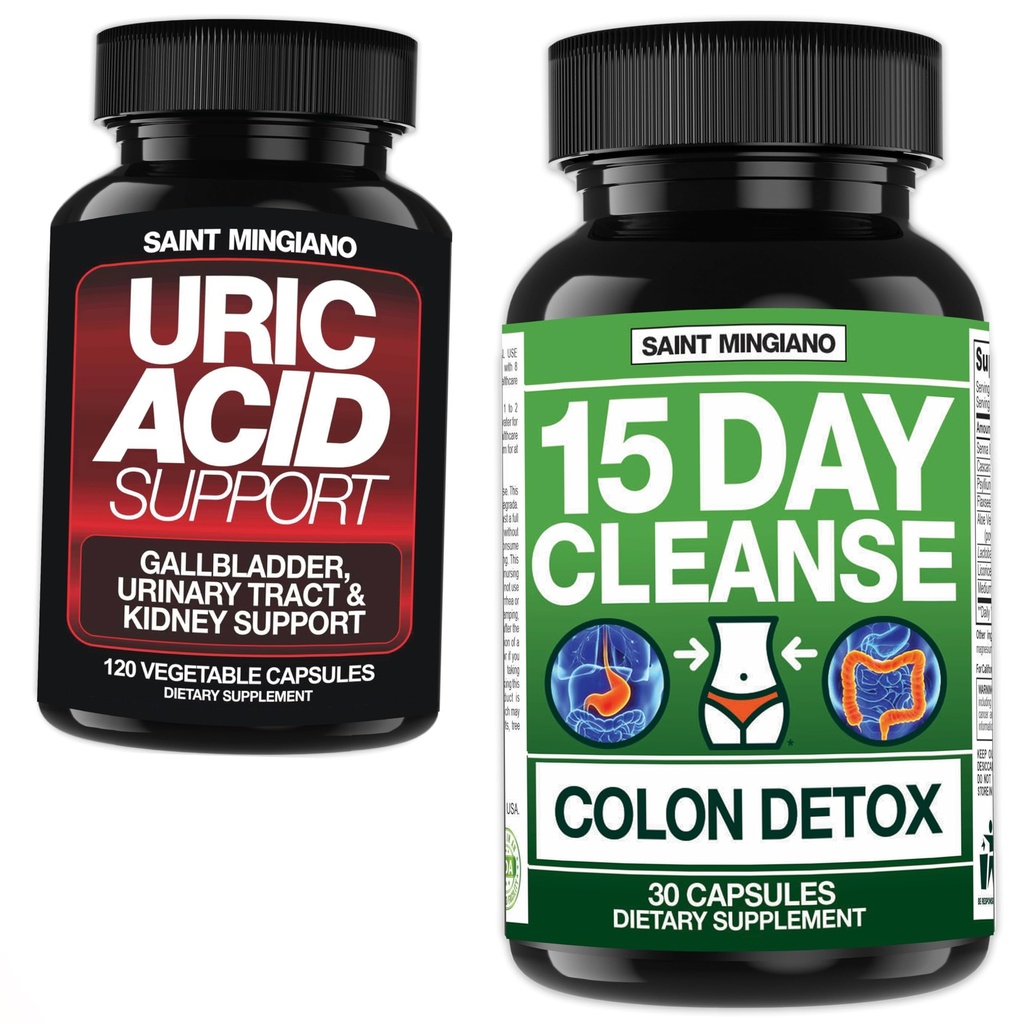 15 Day Cleanse Colon Detox - with - Uric Acid Flush for Gout Support -120 Capsules