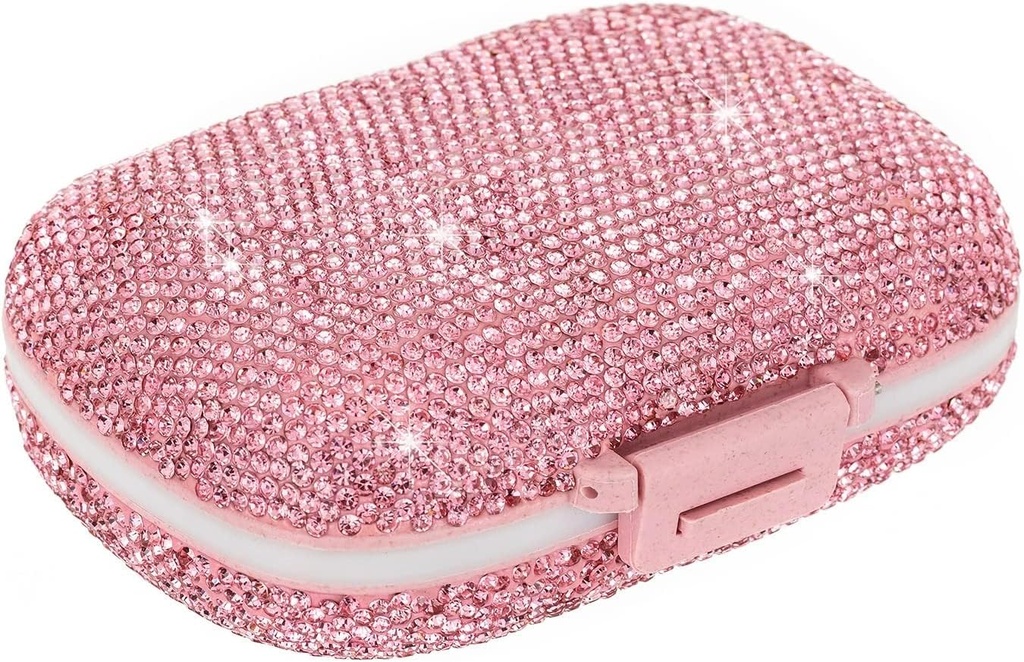 Organisateur de pilules mignon Petite Pilule à Bling Case pour la Purse Medicine Porte-conteneur de vitamine Pill Box Conteneur quotidien pour les femmes Trousse de médecine de voyage (Pink)