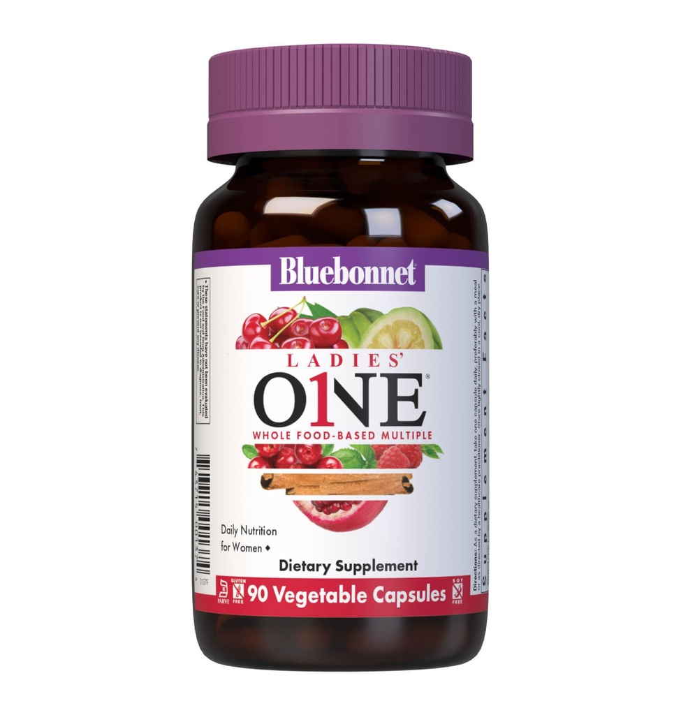 Bluebonnet Nutrition Ladies One Vegetable Capsule, Whole Food Multiple, K2, Organic Vegetable, Energy, Vitality, Non-GMO, Gluten Free, Soy Free, Milk Free, Kosher, 90 Vegetable Capsule, 3 Month Supply