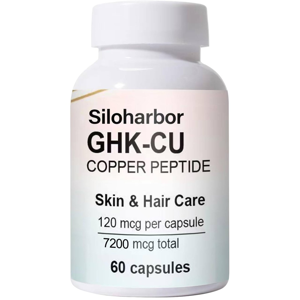 GHK-Cu Copper Peptide Supplement, 120mcg High-Purity Supplement for Skin & Hair, Enteric-Coated for Maximum Absorption, Vegan & Gluten-Free (60 Count)