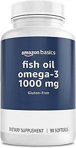 Huile de poisson de base Oméga-3 1000 mg, 90 softgels (1 par portion), sans gluten (paquet de 2)
