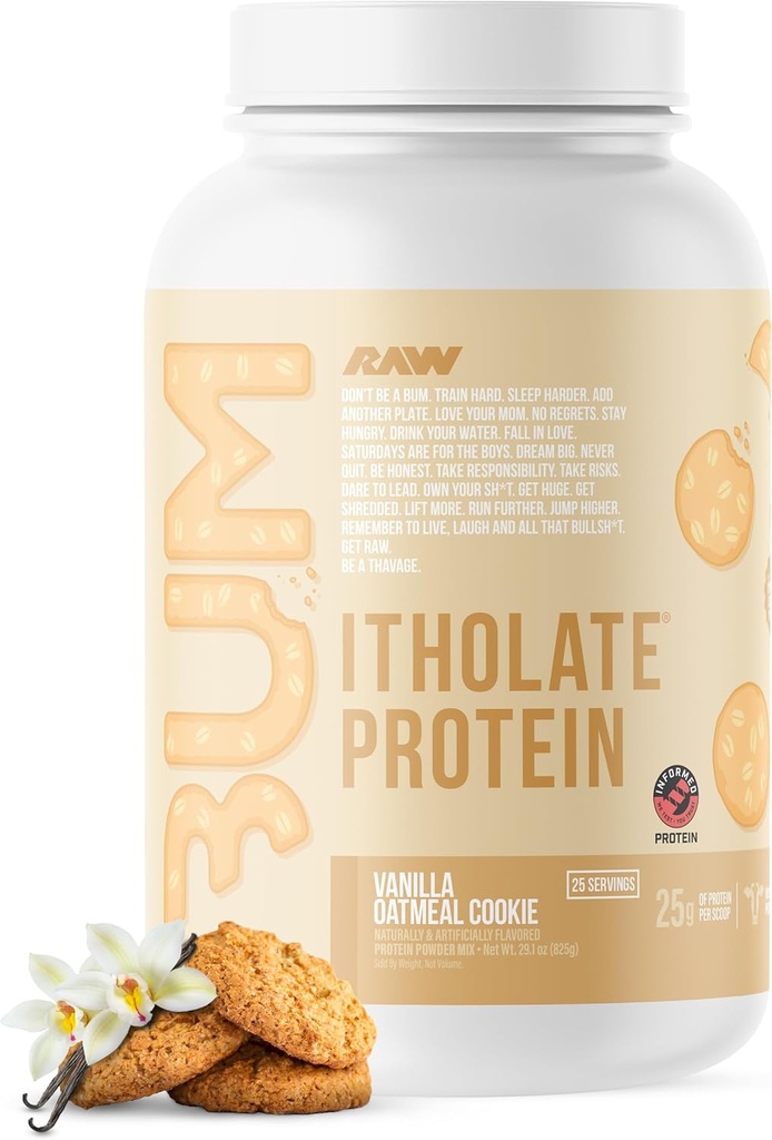 RAW Whey Isolate Protein Powder, Vanilla Oatmeal Cookie (CBUM Itholate Protein) - 100% herbe-Fed Sports Nutrition pour la croissance et la récupération des muscles - faible teneur en gras, faible teneur en glucides, naturellement aromatisé - 25 portions