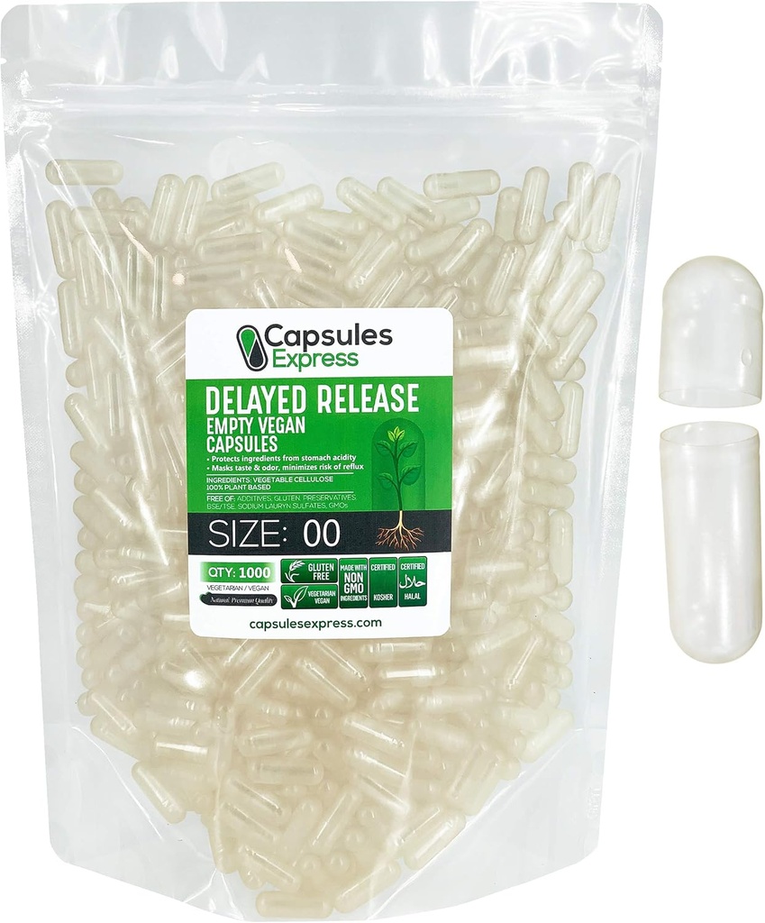 XPRS Nutra Retarded Release Size 00 Capsules vides - 1000 Compter Effacer Capsules vides Vegan - Pilules végétariennes Bricolage Gélule végétale Remplissage - Gel de Veggie Remplissant Caps pour Do-It-Youlf Suppléments
