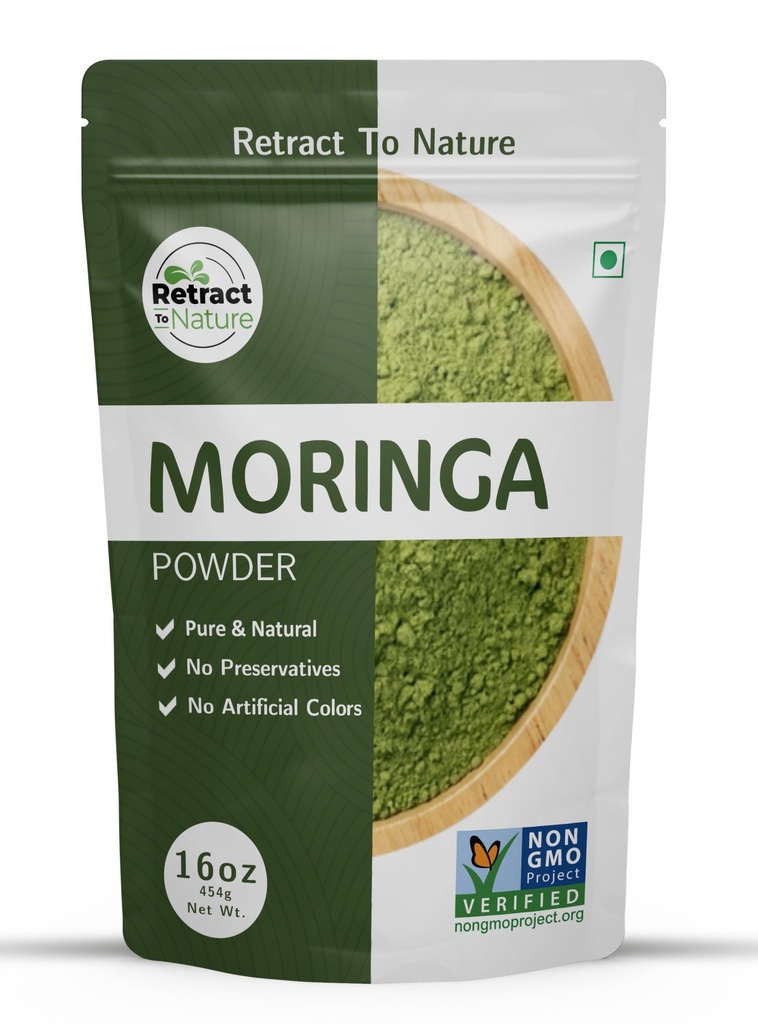 Moringa Powder-16 OZ, 100% Natural, Non-GMO, Moringa Oleifera Leaf Powder