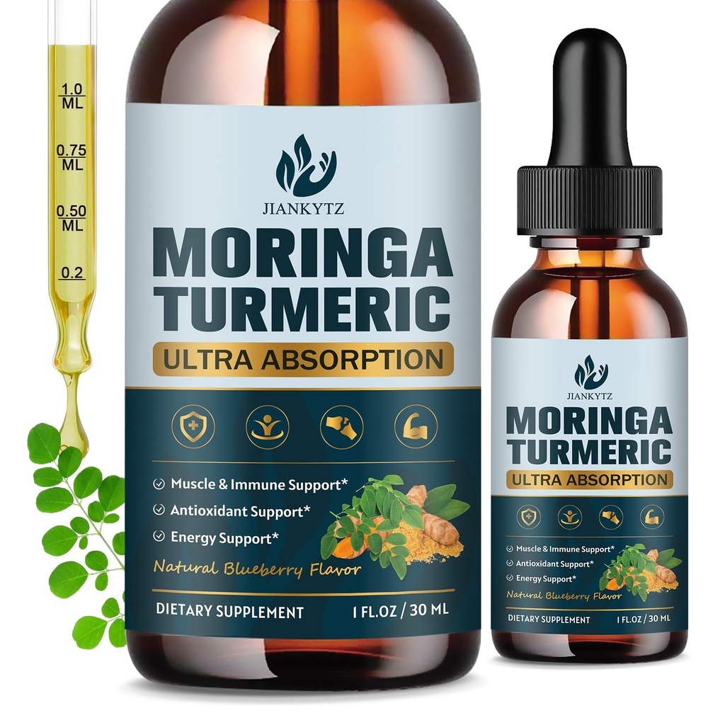 (2 Pack) Organic Moringa Leaf Extract Liquid Drops for Women and Men - Energy, Antioxidant, Skin, Immune Support, Pure Moringa Leaf Extract with Turmeric, Boswellia, Vegan, Sugar-Free, 1 Fl Oz