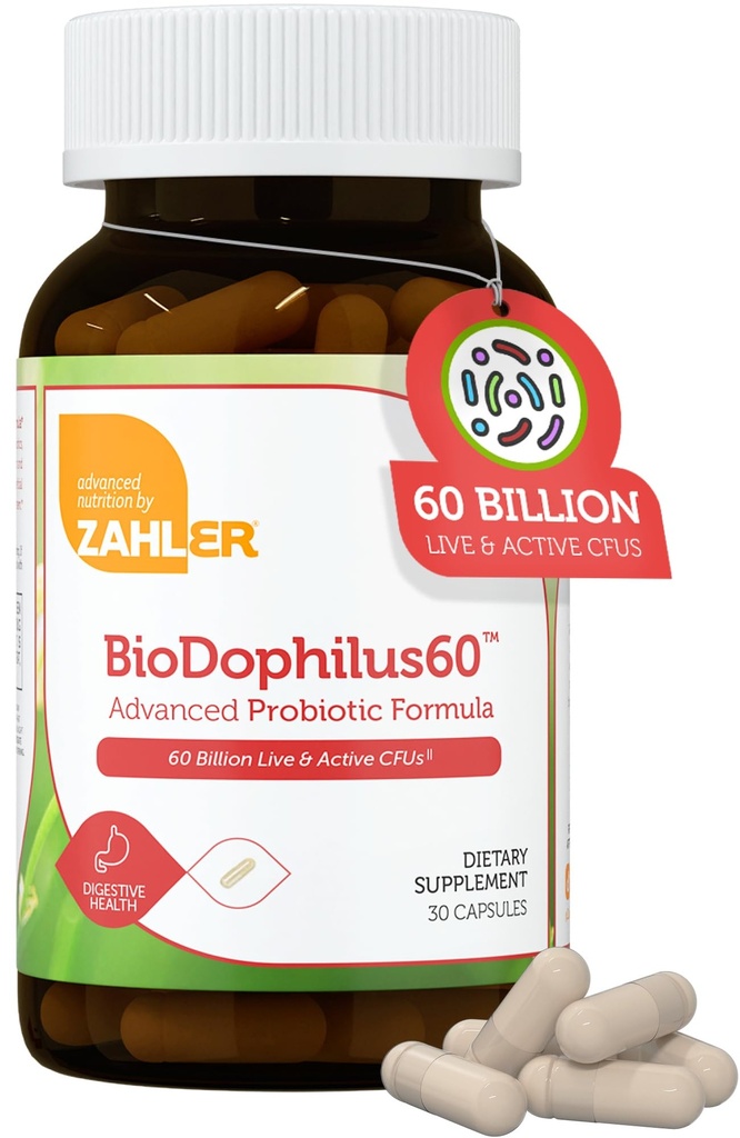 Zahler Biodophilus, 60 Billion Live Cultures Per Serving, Supports Digestive Health,Certified Kosher, 30 Capsules