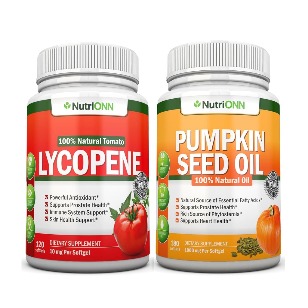 NutriONNE Huile de graines de citrouille Softgels Capsules de lycopène Combo - Soutien ciblé pour la santé de la prostate et de l'urine