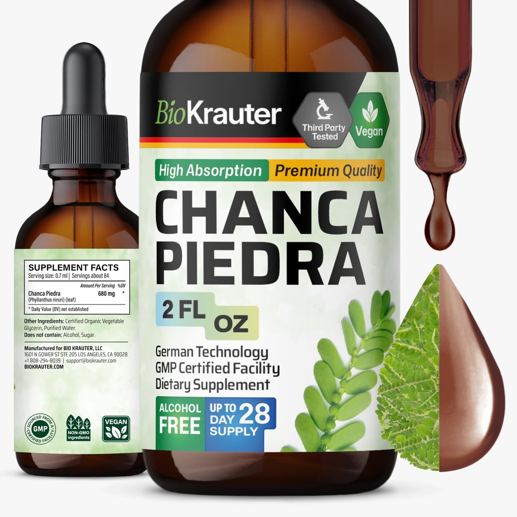 BIO KRAUTER® Chanca Piedra for Kidney Support - Vegan & Pure Chanca Piedra Stone Breaker 680 mg per Serving - Natural Kidney Stones Dissolver & Gallbladder Cleanse Formula - 2 Fl.Oz 28-Day Supply