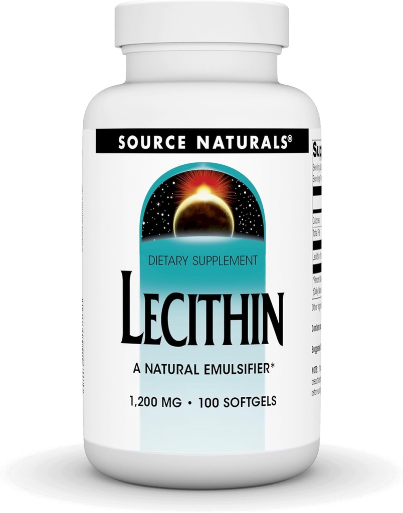 Source Naturals Lecithine 1200 mg, Un émulsifiant naturel - 100 Softgels