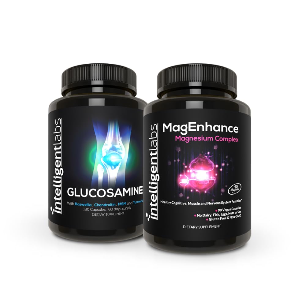 Laboratoires intelligents 2-en-1 Ensemble de MagEnhance Triple Complexe Magnésium (Supplément Thréonate de magnésium avec Mg Taurate et Mg Glycinate) + Complexe de soins articulaires Glucosamine et Chondroïtine avec MSM