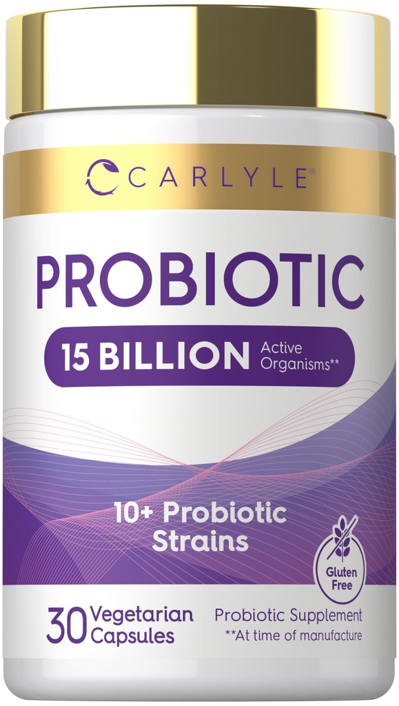 Carlyle Probiotic | 15 Billion CFU | 30 Capsules | 10 Probiotic Strains with Prebiotic Fiber | Delayed Release | Non GMO, Gluten Free