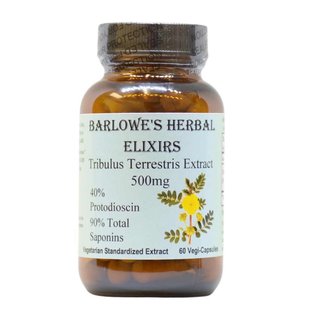 Barlowe's Herbal Elixirs Tribulus Terrestris Extract | 40% Protodioscin & 90% Total Saponins | 500mg Per Capsule | 60 Veggie Capsules | Glass Bottle