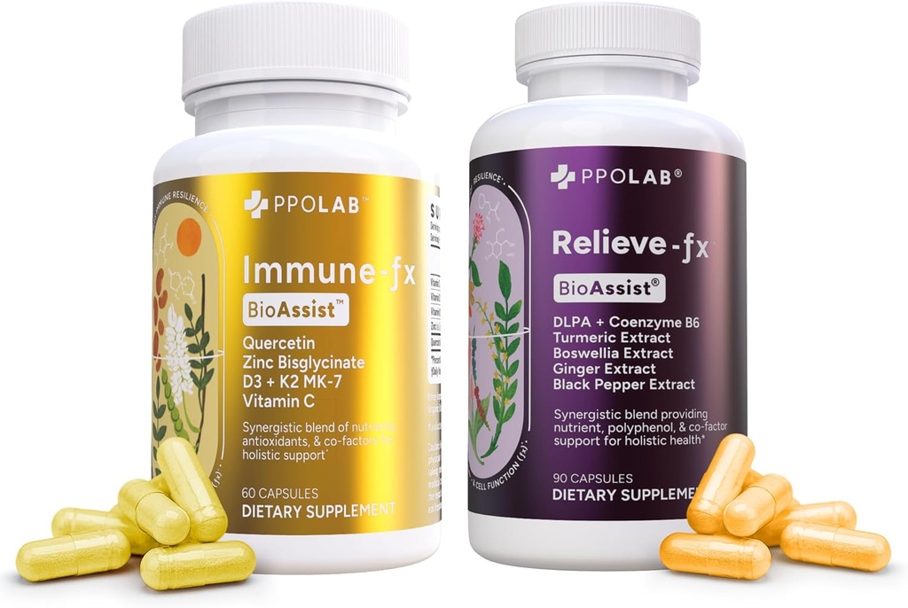 BioAssist® Relieve-Fx + Immune-fx, Recovery Relief Joint Detox Mood Immune Pulmonary Lung Support Facteurs, Clean Certified®, Non-OGM