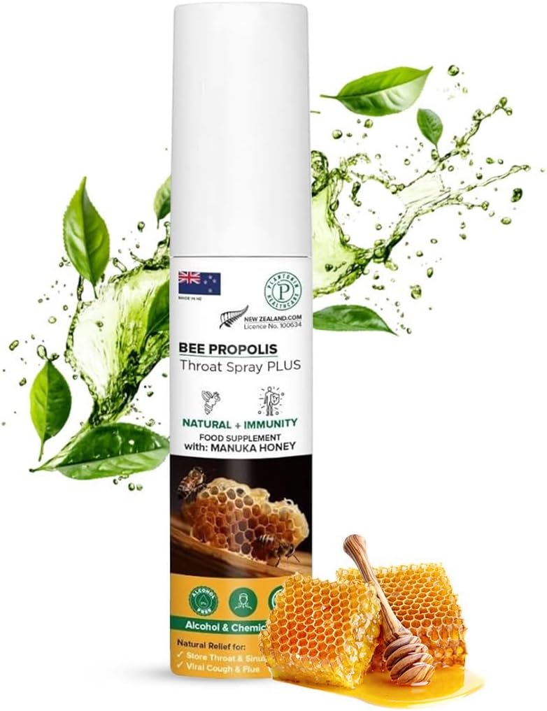 Nouvelle-Zélande Spray de la gorge de l'abeille avec le miel de Manuka - 20 ml , Spray de la bouche sèche pour le soulagement de la gorge de l'abeille, 83 portions , Spray de la propolis pour le soutien immunitaire - Alternative des gouttes de toux