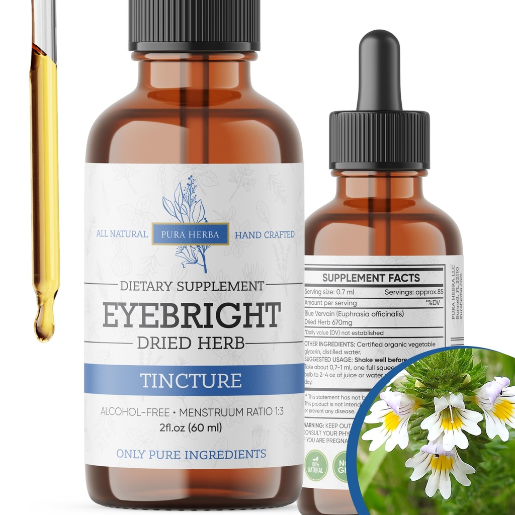 Pura Herba Eyebright Herb 2 Fl Oz Extract, Eyebright Oral Drops Tincture, Alcohol Free, Vegan - 2 Fl Oz
