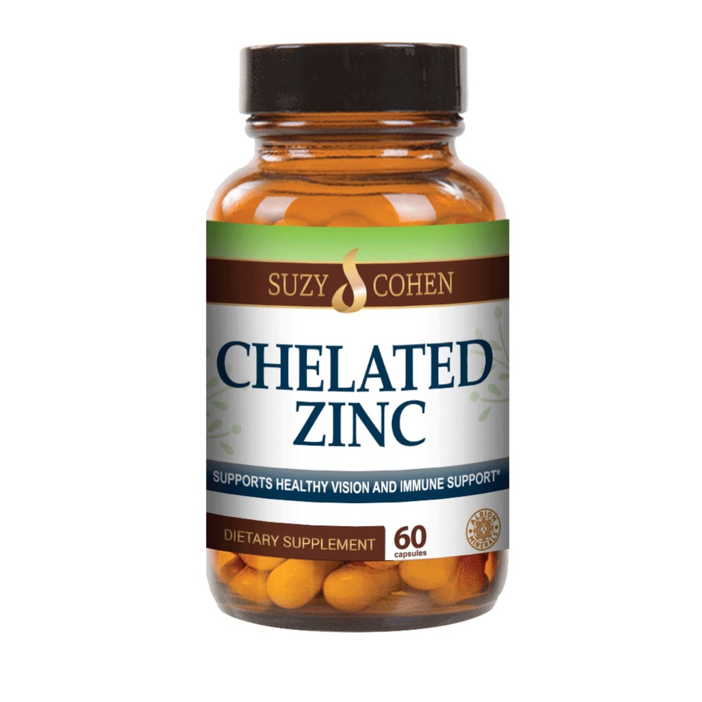 Suzy Cohen Chélaté Zinc Suppléments - 60 Capsules Doucement sur l'estomac - Zinc est pour la croissance cellulaire saine et la formation d'ADN - soutient la fonction immunitaire saine et la santé de la peau