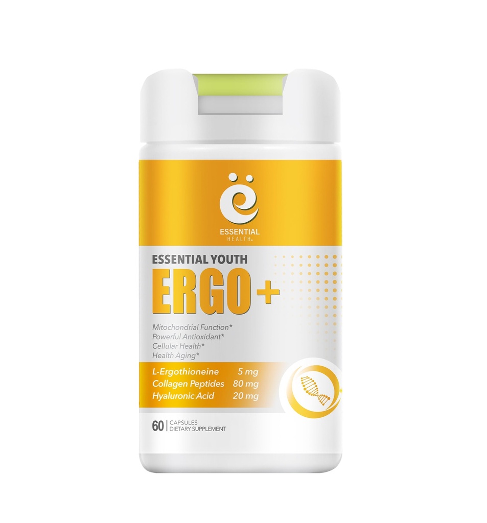 L-Ergothioneine with Collagen Peptides, Hyaluronic Acid, Vitamin C, and E - Advanced Antioxidant, Promotes Longevity & Healthy Aging – Gluten-Free, 60 Capsules (1 Pack)