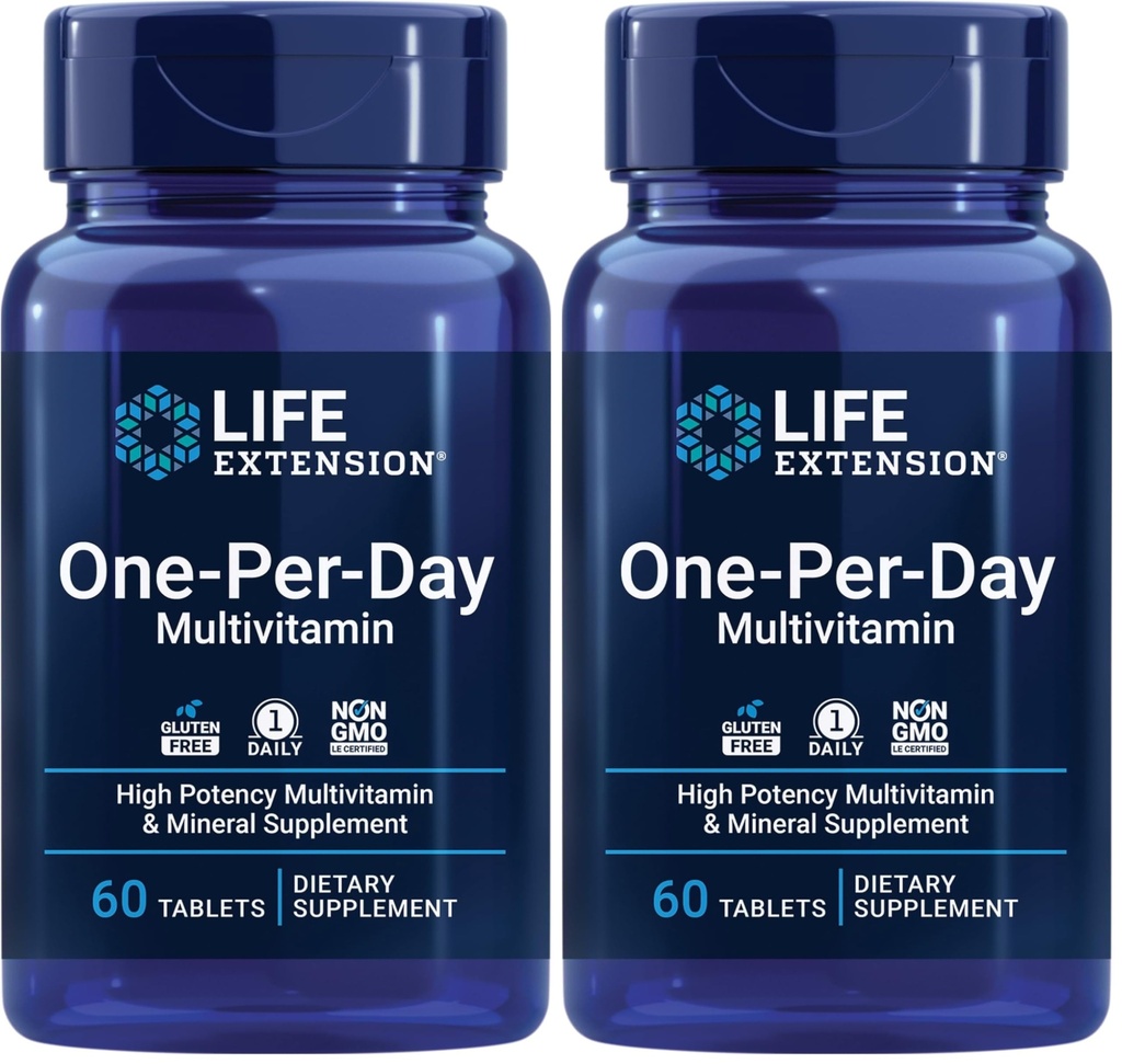 Life Extension One-Per-Day Multivitamin – Packed with Over 25 Vitamins, Minerals & Plant Extracts, Quercetin, 5-MTHF Folate & More – 1-Daily, Non-GMO, Gluten-Free – 60 Tablets (Pack of 2)