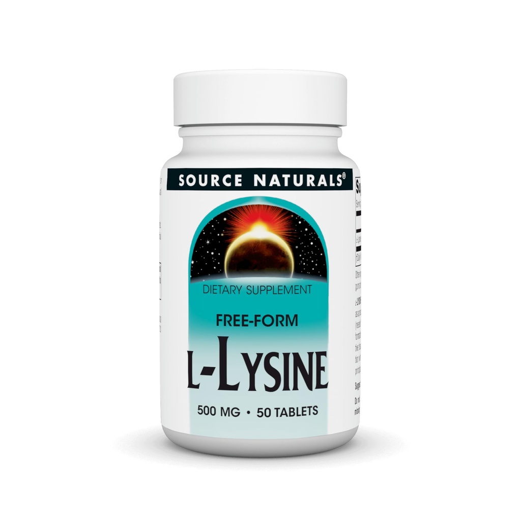 Source Naturals Forme sans L-Lysine - Supplément acide aminé soutient la formation d'énergie et le collagène* - 500 mg- 50 comprimés