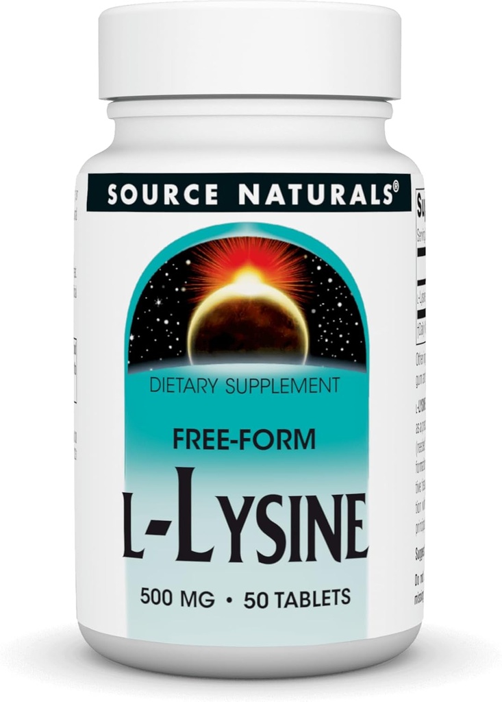 Source Naturals Forme sans L-Lysine - Supplément acide aminé soutient la formation d'énergie et le collagène* - 500 mg- 50 comprimés