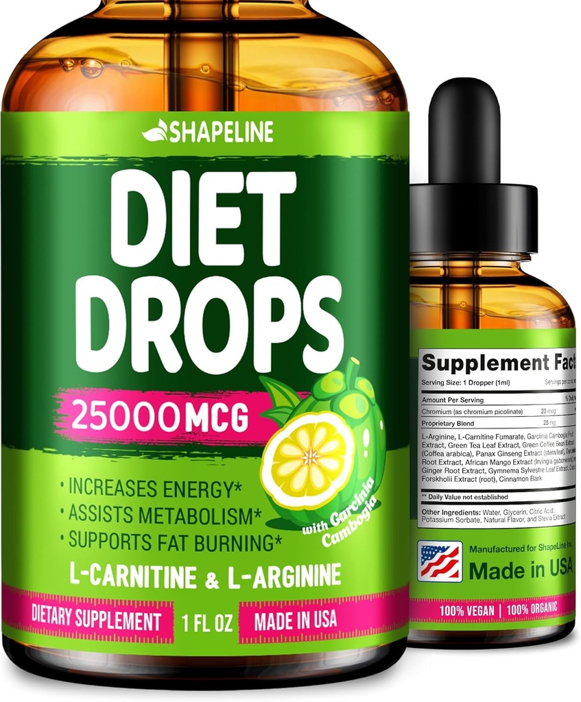 Diet Drops - Suppression de l'appétit pour les femmes et les hommes - Fabriqué aux États-Unis - Booster de métabolisme naturel - Diet Drops with Garcinia Cambogia 1 Fl Oz