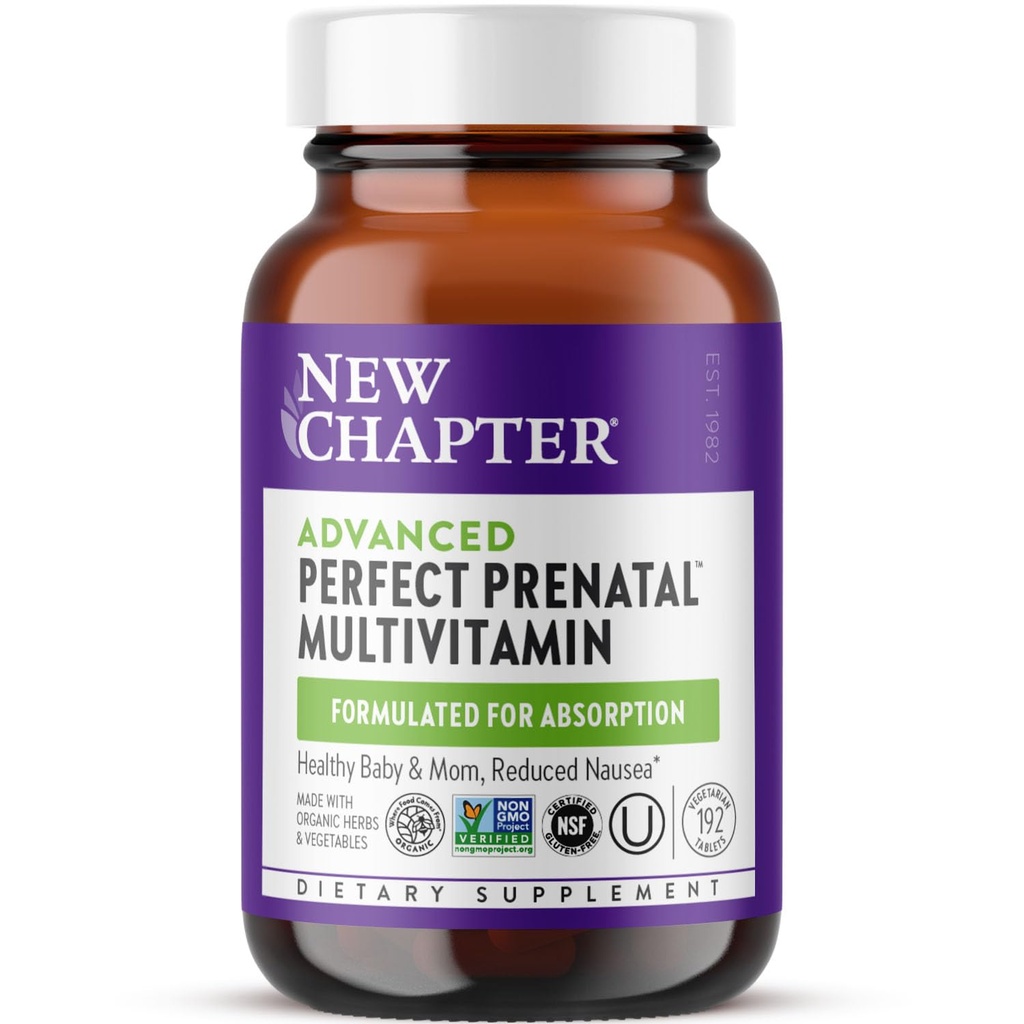 Nouveau chapitre Vitamines prénatales parfaites avancées, 192ct, faites avec des ingrédients organiques, non-OGM pour bébé et maman en santé - Folate (méthylfolate), Fer fer fermenté dans l'ensemble des aliments, vitamine D3 + gingembre