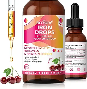 Supplément en fer pour les femmes : supplément en fer liquide avec vitamine C B12 et acide folique Absorption douce Soutien énergétique Formule non constipante Gouttes sans sucre végétalien