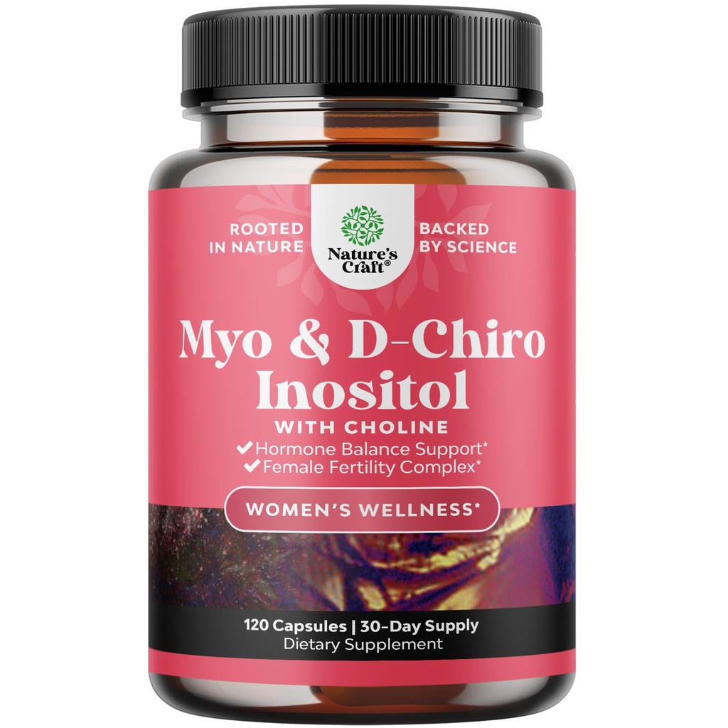 Myo-Inositol & D-Chiro Inositol Capsules - Supplément Choline Inositol pour le soutien du cycle et de la fertilité - Supplément hormonal féminin avec Myo et D-Chiro Inositol Plus Bitartrate de choline