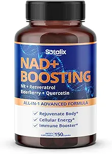 SOTALIX Supplément NAD+ Boosting All-in-1 Formule avancée avec NR, Resveratrol, Elderberry, Quercetin - Immune Booster, Global Well-Being- USA Made & Tested (150 Compte (paquet de 1))
