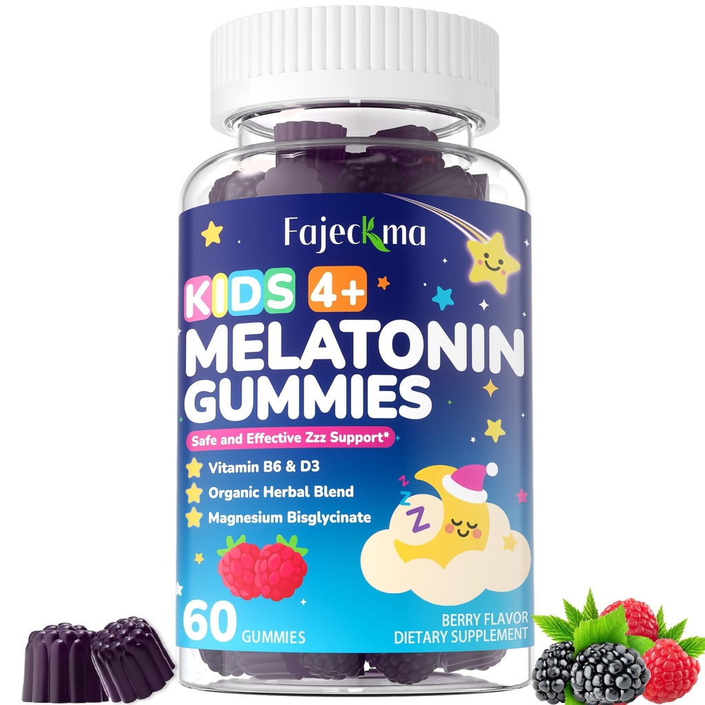 Melatonin Gummies Supplement for Kids: Chewable Sugar Free 1mg 2mg Melatonin Gummy Plus Magnesium Zinc Vitamins B6 D3 L-Theanine - Kids Age 4+ Nighttime Zzz Aid Immunity Boost(60Count)