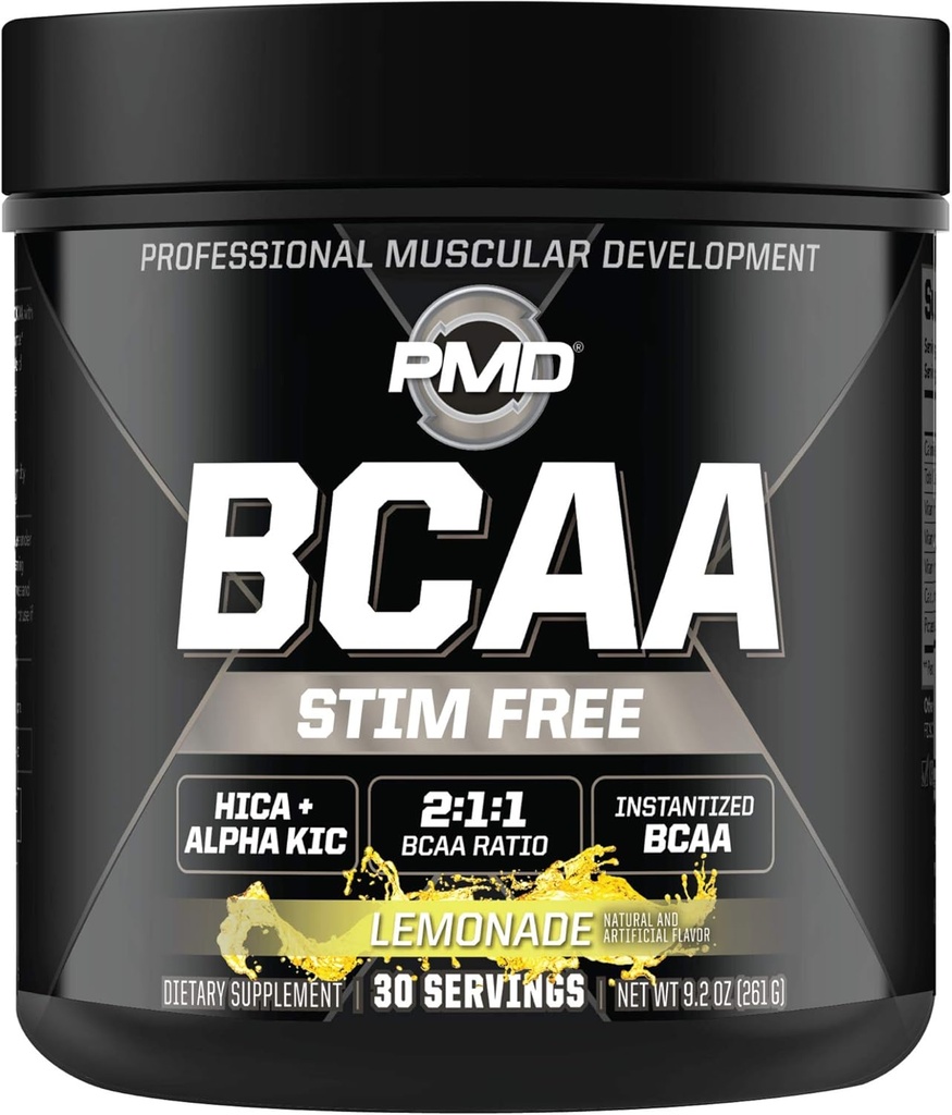 PMD Sports BCAA Acides aminés sans stimulants - Meilleure performance d'entraînement, récupération améliorée, énergie quotidienne, constructeur de muscles et d'épargne musculaire - BCAA Mélange de boissons en poudre - Cimonade (30 portions)