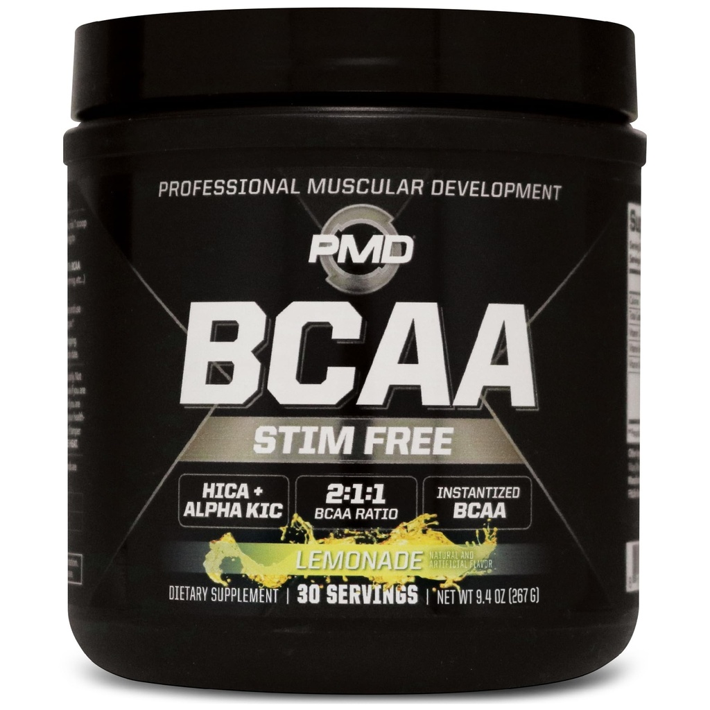 PMD Sports BCAA Stim-Free Amino Acids - Better Workout Performance, Enhanced Recovery, Daily Energy, Muscle Builder, and Muscle Sparing - BCAA Powder Drink Mix - Lemonade (30 Servings)