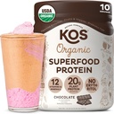 KOS Vegan Protein Powder, Chocolate USDA Organic - Mélange de protéines de pois à faible teneur en glucides, Superfood à base de plantes avec des vitamines et minéraux - Keto, Soy, sans gluten - Remplacement des repas pour les femmes et les hommes - 10 portions
