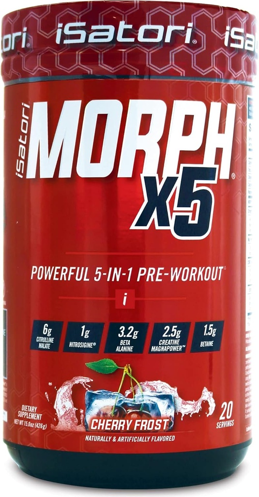 iSatori Morph X5 Intense Pre Workout with Beta Alanine, Creatine Magnapower, Citrulline Malate- Nitric Oxide Flow & Pump Supplement for Energy, Endurance and Strength, Cherry Frost (20 Servings)