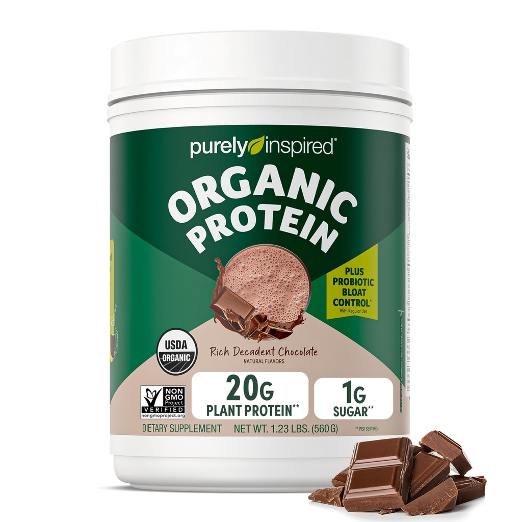 Poudre de protéines purement inspirée à base de plantes pour les hommes et les femmes, riche chocolat décadent (16 portions) - Vegan & Organic - 20g de poudre de protéines de pois pour les smoothies & Shakes - Sans lait, et sans gluten
