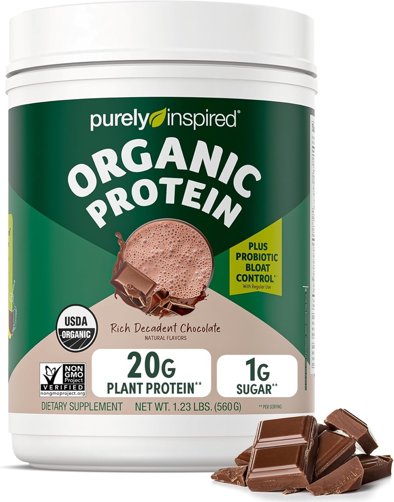 Poudre de protéines purement inspirée à base de plantes pour les hommes et les femmes, riche chocolat décadent (16 portions) - Vegan & Organic - 20g de poudre de protéines de pois pour les smoothies & Shakes - Sans lait, et sans gluten