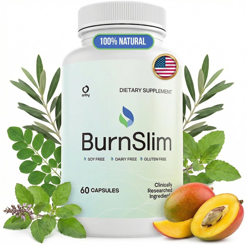Orby BurnSlim – Daily Botanical Supplement with Olive Leaf, Moringa & Holy Basil – Clean, Stimulant-Free Formula – Non-GMO, Made in USA - 60 Capsules, 1 Month Supply