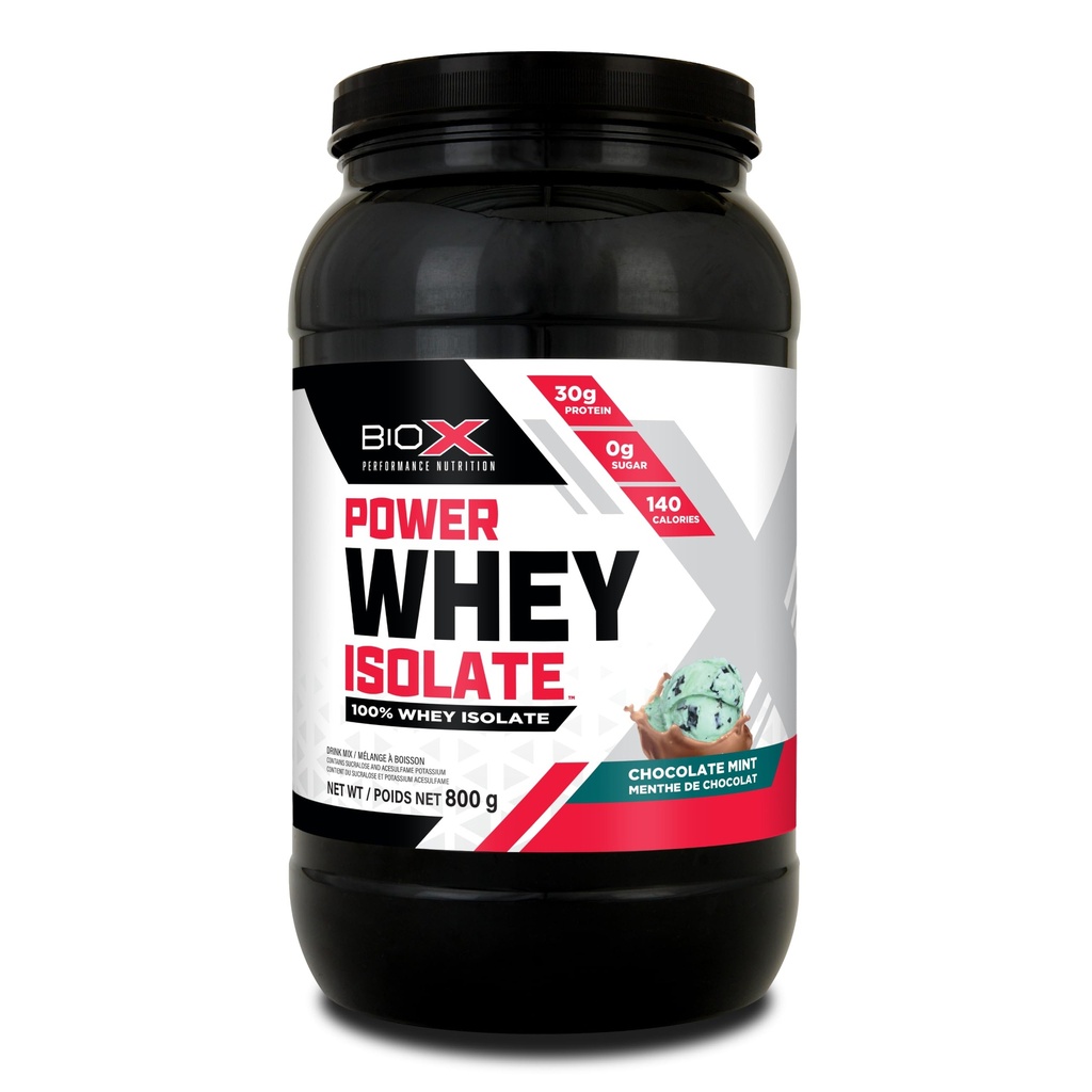 BioX Power Whey Isolate | 100% Ultra-Pure Whey Isolate Protein Powder | 30g Protein, Sugar Free, Low Lactose, & Low Carb Protein Powder | 23 Servings, 1.8LB (Chocolate Mint)