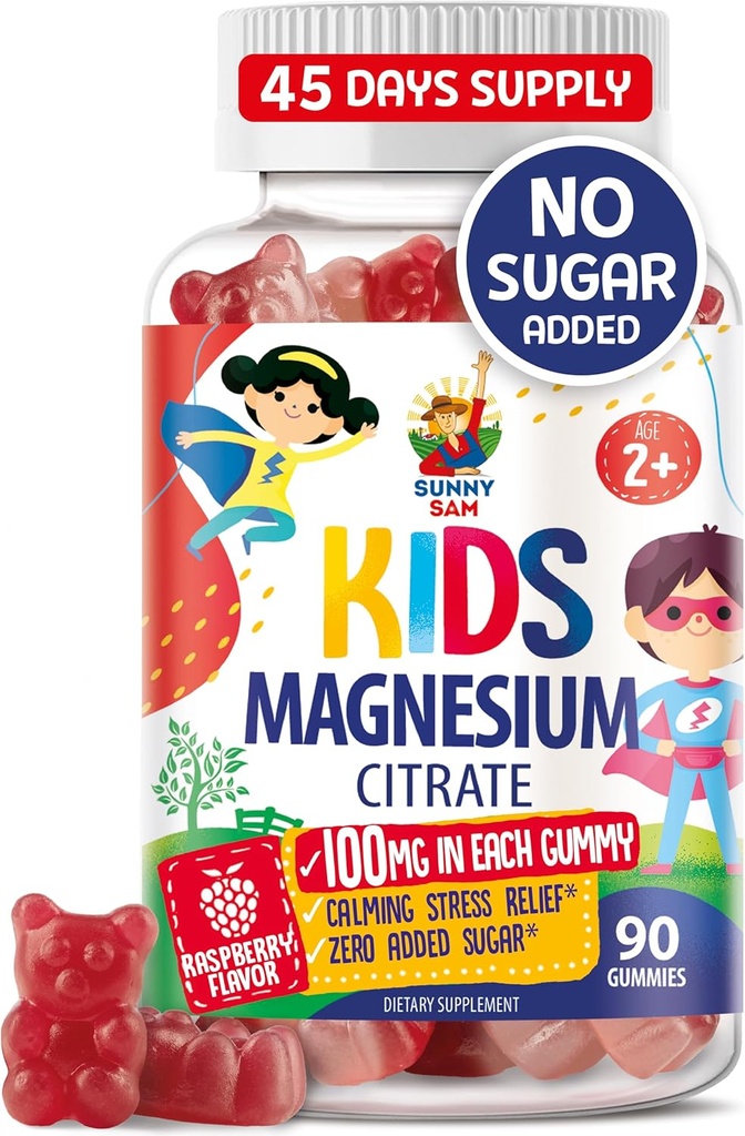 Gommies de magnésium pour les enfants et les adultes - 100mg - Calme Magnesium Chews - Supplément à mâcher Citrate de magnésium pour le soutien de l'humeur et des muscles - 90 Gommies